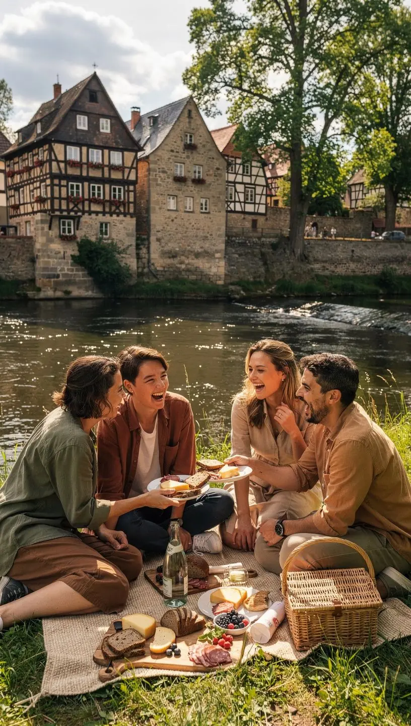 Detailaufnahme eines traditionellen Fachwerkhauses mit kunstvollen Holzverzierungen und bunten Fenstern.